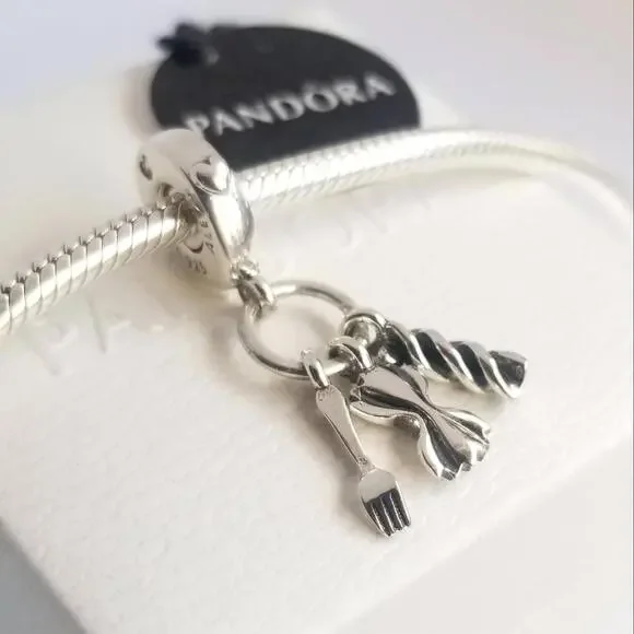 PANDORA Dangle Charm Love Pasta Silver 797435 Travel Italy with Gift Box #149 - Picture 3 of 6